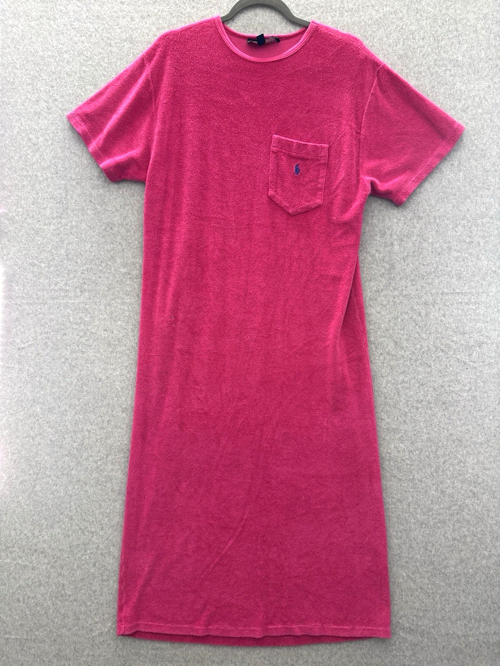 VTG Ralph Lauren Terry Cloth Pocket Maxi Dress Sz L Pink Beach Sport Preppy RARE
